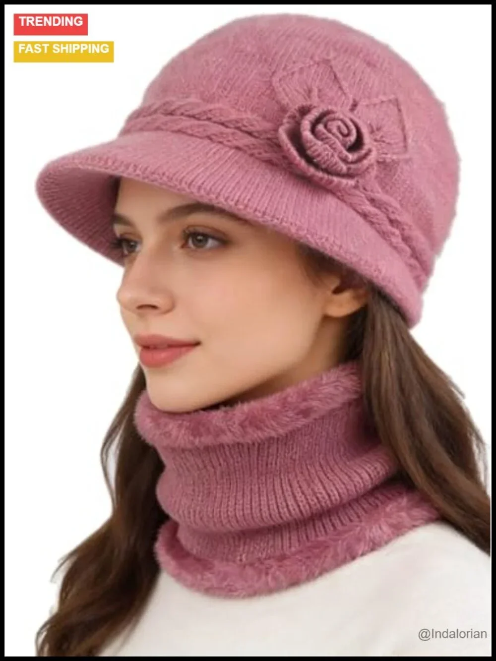 2 Pack Knit Newsboy Cap & Scarf Set Lightweight Packable Winter Hat Neck Warmer
